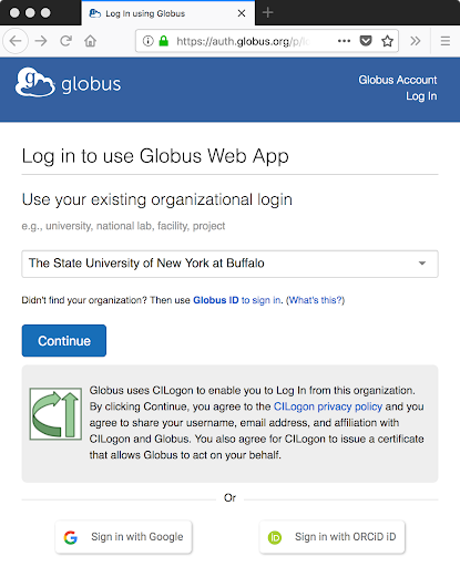 Login to Globus Web App